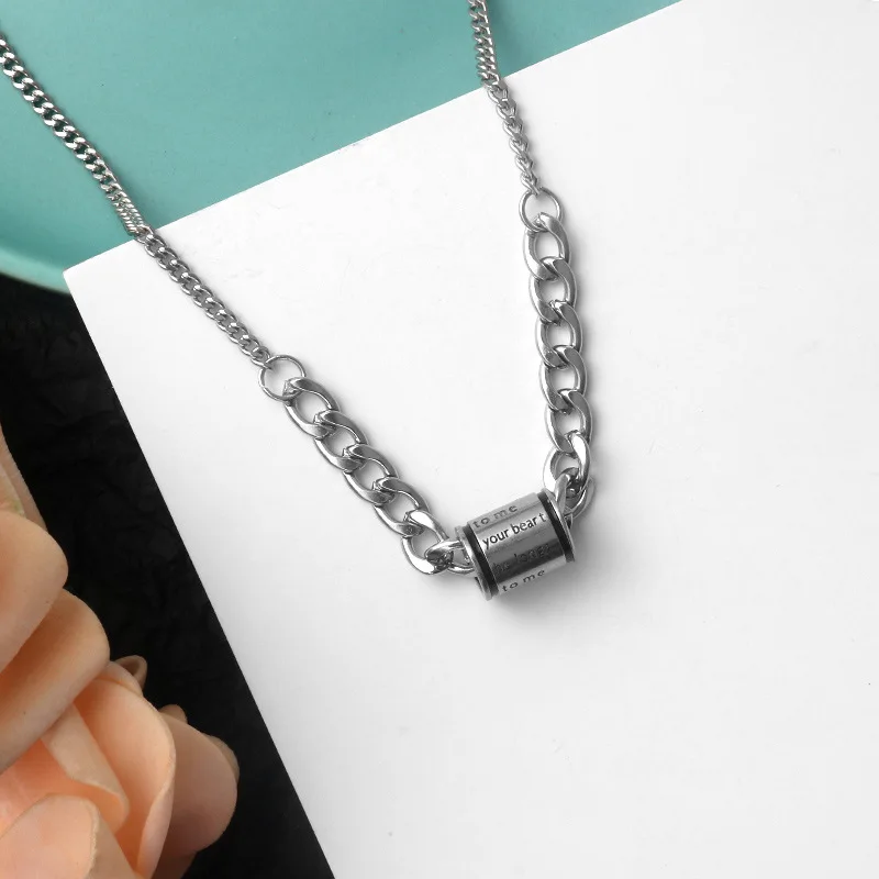 Personality Titanium Steel Necklace Female Fashion Design Sense Street Hip Hop Letter Cylindrical Pendant Clavicle Chain
Personality Titanium Steel Necklace Female Fashion Design Sense Street Hip Hop Letter Cylindrical Pendant Clavicle Chain