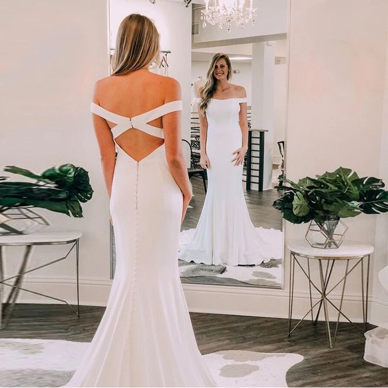 White Ivory Charming Wedding Dresses Mermaid Key Hole Back Sweep Train Satin Plus Size Cheap Bridal Gowns Robe De Mariee 2022
White Ivory Charming Wedding Dresses Mermaid Key Hole Back Sweep Train Satin Plus Size Cheap Bridal Gowns Robe De Mariee 2022