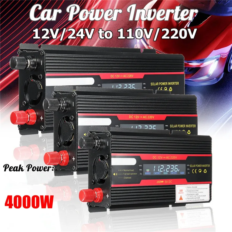 4000W Car Inverter DC 12V/24V To AC 110V/220V Power Voltage Convertor Transformer LCD Display Solar Inverter
4000W Car Inverter DC 12V/24V To AC 110V/220V Power Voltage Convertor Transformer LCD Display Solar Inverter