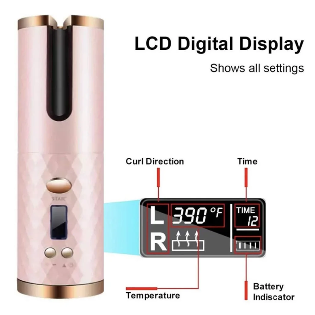 Cordless Automatic Hair Curler USB Rechargeable Curling Iron Curls Waves LCD Display Ceramic Curly Rotating Curling Wave Styler
Cordless Automatic Hair Curler USB Rechargeable Curling Iron Curls Waves LCD Display Ceramic Curly Rotating Curling Wave Styler