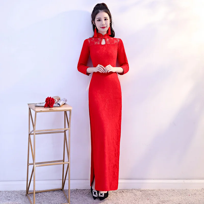 Traditional Chinese Lady Qipao Bride Wedding Party Guest Lace Dress Elegant Show Evening Dresses Vintage Mandarin Collar Skirt
Traditional Chinese Lady Qipao Bride Wedding Party Guest Lace Dress Elegant Show Evening Dresses Vintage Mandarin Collar Skirt