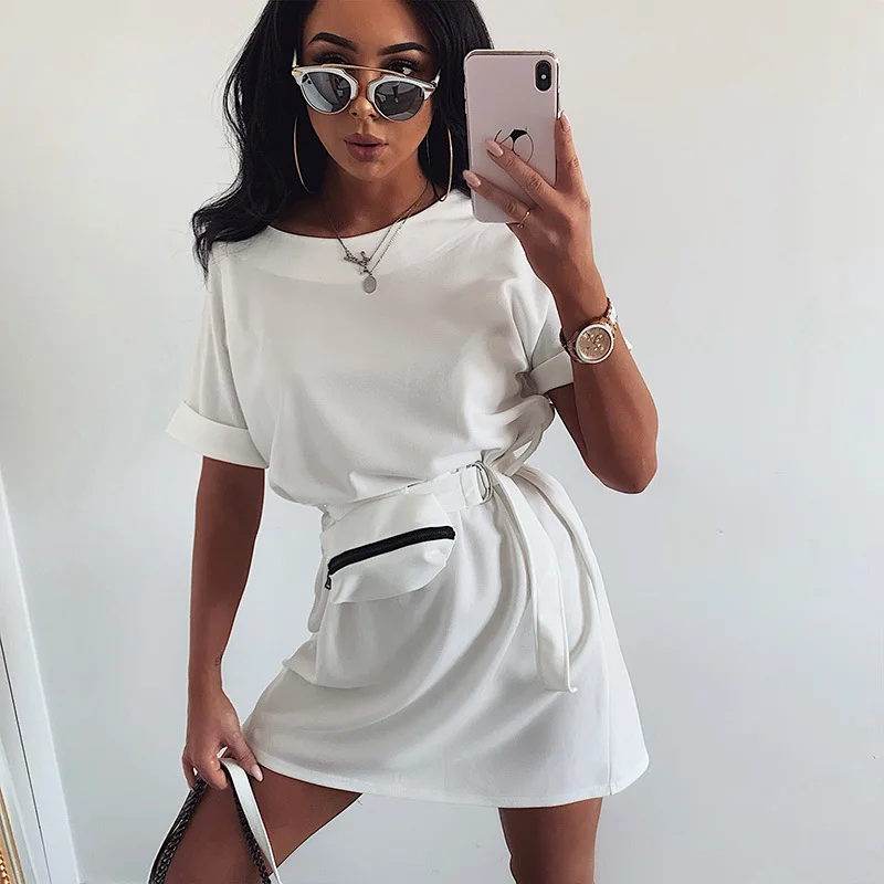 2021 Spring Women Dress O Neck Short Sleeve Casual High Street Belt with Waist Bag Purse High Waist A-line Streetwear
2021 Spring Women Dress O Neck Short Sleeve Casual High Street Belt with Waist Bag Purse High Waist A-line Streetwear