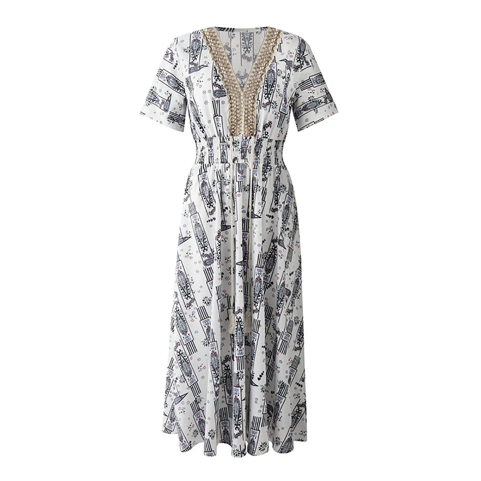 Women Dress Fashion Summer Lace Rope Stitching Printed V-neck Short Sleeve Dress Bohemia Beach Sundress Vestidos Plus Size D24#
Women Dress Fashion Summer Lace Rope Stitching Printed V-neck Short Sleeve Dress Bohemia Beach Sundress Vestidos Plus Size D24#
