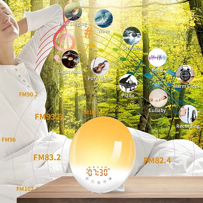 Alarm Clock Wake Up Light, Sunrise/Sunset Simulation Alarms With FM Radio Recording Dual Alarms Snooze Function UK Plug 
Alarm Clock Wake Up Light, Sunrise/Sunset Simulation Alarms With FM Radio Recording Dual Alarms Snooze Function UK Plug