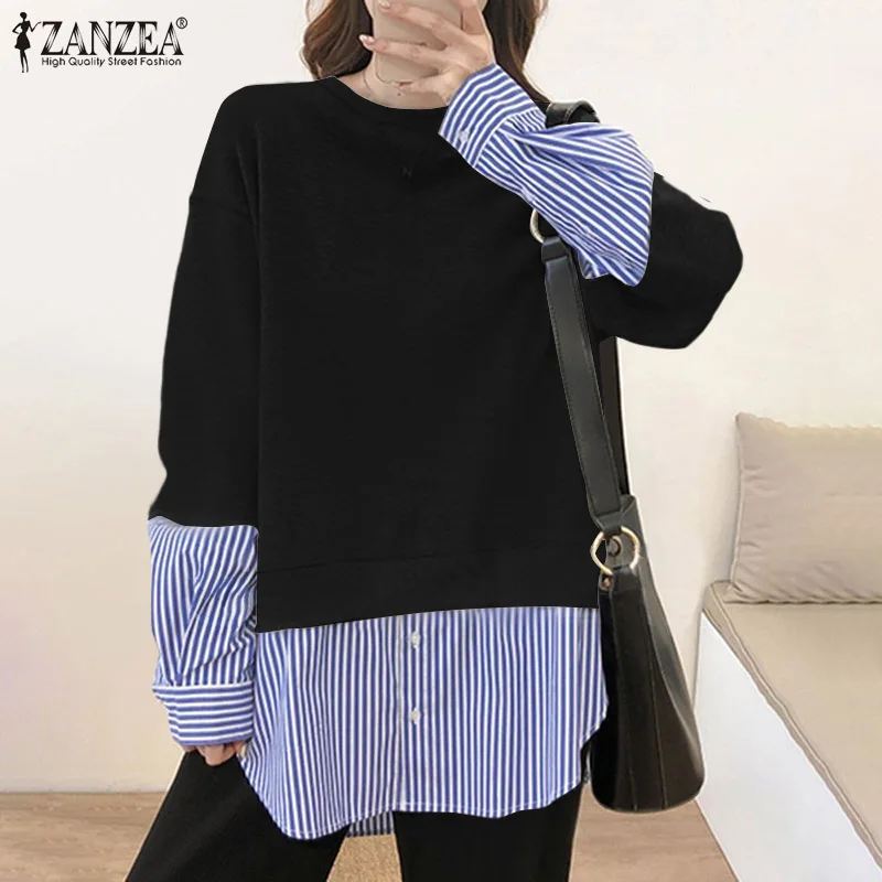 Women Loose Long Sleeve O Neck Shirt ZANZEA Casual Striped Blouse Autumn Print Patchwork Chemise Female Holiday Beach Tunic Tops
Women Loose Long Sleeve O Neck Shirt ZANZEA Casual Striped Blouse Autumn Print Patchwork Chemise Female Holiday Beach Tunic Tops