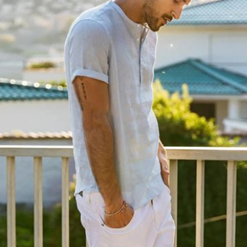 Summer Men's Shirt Solid Short Sleeve Button Breathable Collar Top Male V Collar Fashion Clothes Men Casual Tops Shirt
Summer Men's Shirt Solid Short Sleeve Button Breathable Collar Top Male V Collar Fashion Clothes Men Casual Tops Shirt
