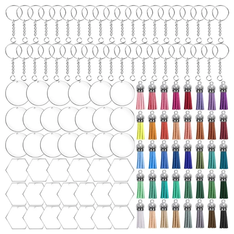 69HB 1 Set Acrylic Ornament Blanks Kit with Hexagon Round Clear Acrylic Discs Keychain Key Rings Jump Rings Colorful Tassels
69HB 1 Set Acrylic Ornament Blanks Kit with Hexagon Round Clear Acrylic Discs Keychain Key Rings Jump Rings Colorful Tassels