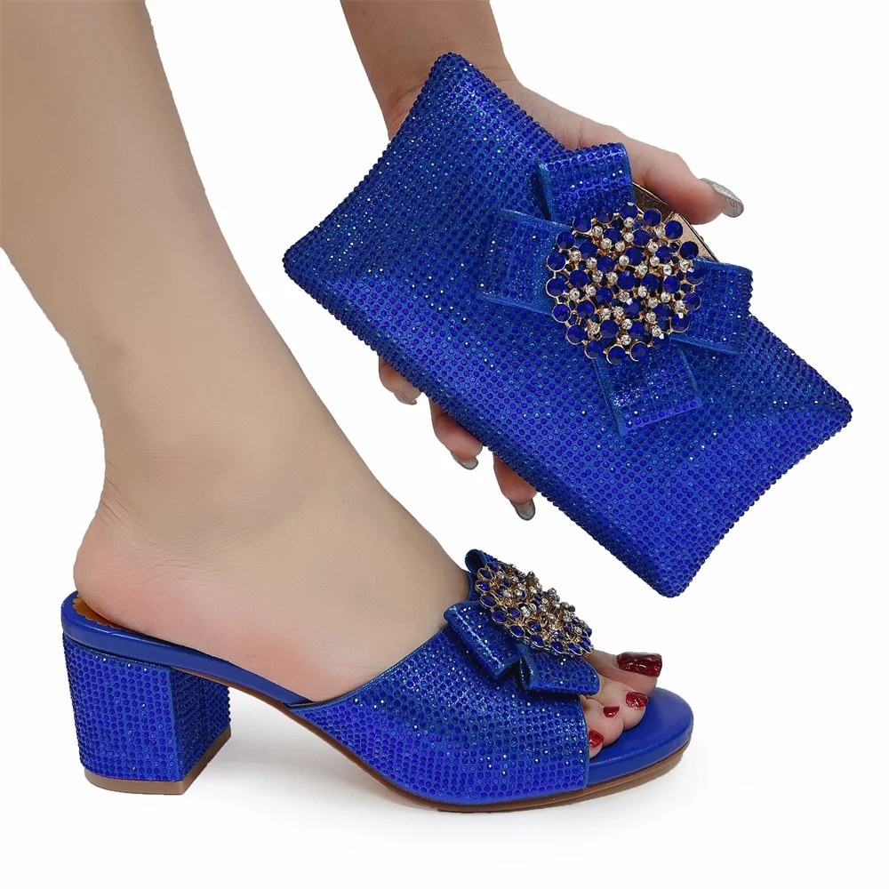 

Concise New Arrivals 2019 Italian Style Italian Women Shoes and Bag to Match in Royal Blue Color Comfortable Heels For Party