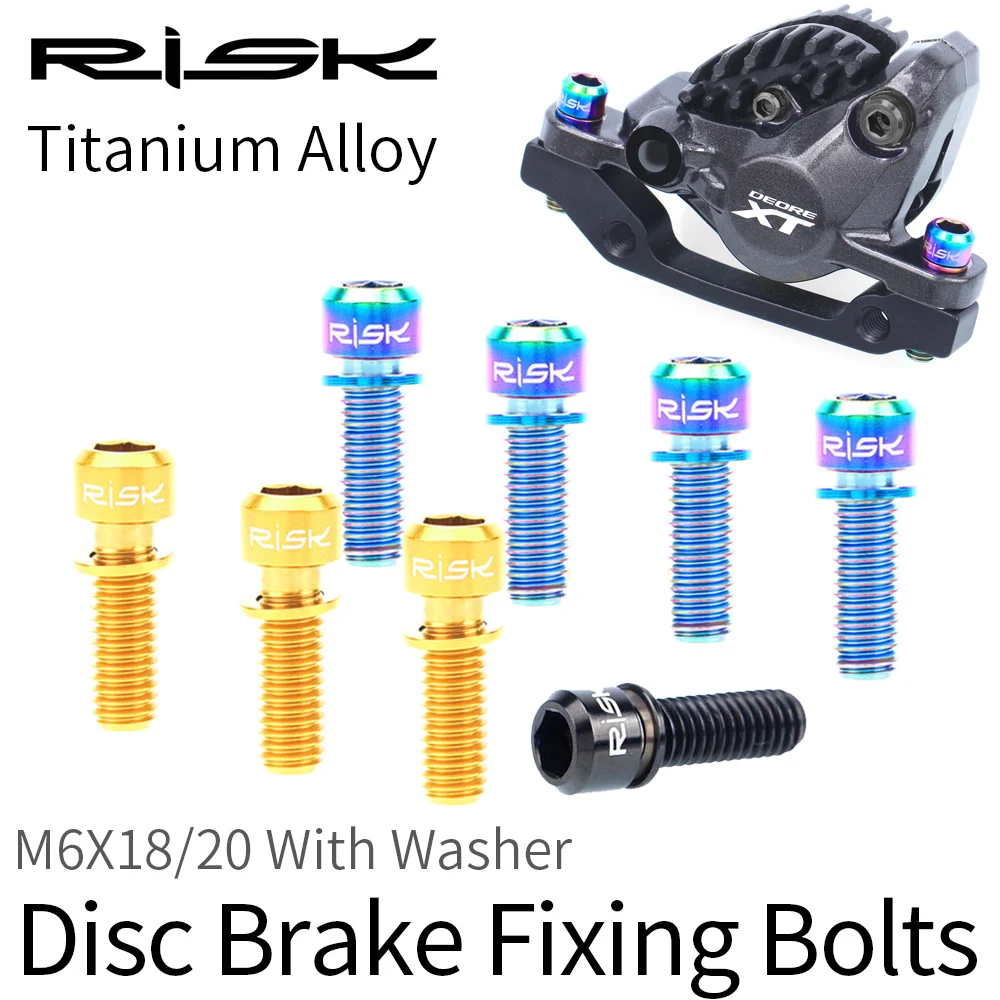RISK 4pcs 6x18/20mm Titanium Bolt With Washer for Bicycle Hydraulic Disc Brake Caliper or MTB Road Bike Crank Stem Fixed Screw
RISK 4pcs 6x18/20mm Titanium Bolt With Washer for Bicycle Hydraulic Disc Brake Caliper or MTB Road Bike Crank Stem Fixed Screw