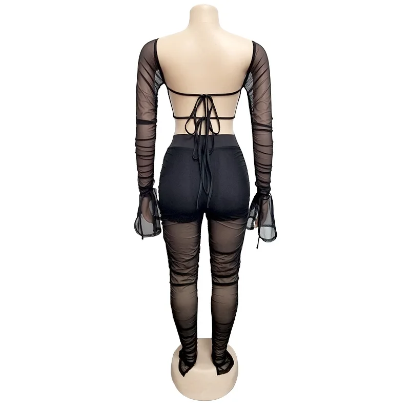 Sexy Sheer Mesh Two Piece Set Off Shoulder Backless Lace Up Crop Top With Leggings Women Sets Bodycon Evening Club Women Outfit
Sexy Sheer Mesh Two Piece Set Off Shoulder Backless Lace Up Crop Top With Leggings Women Sets Bodycon Evening Club Women Outfit