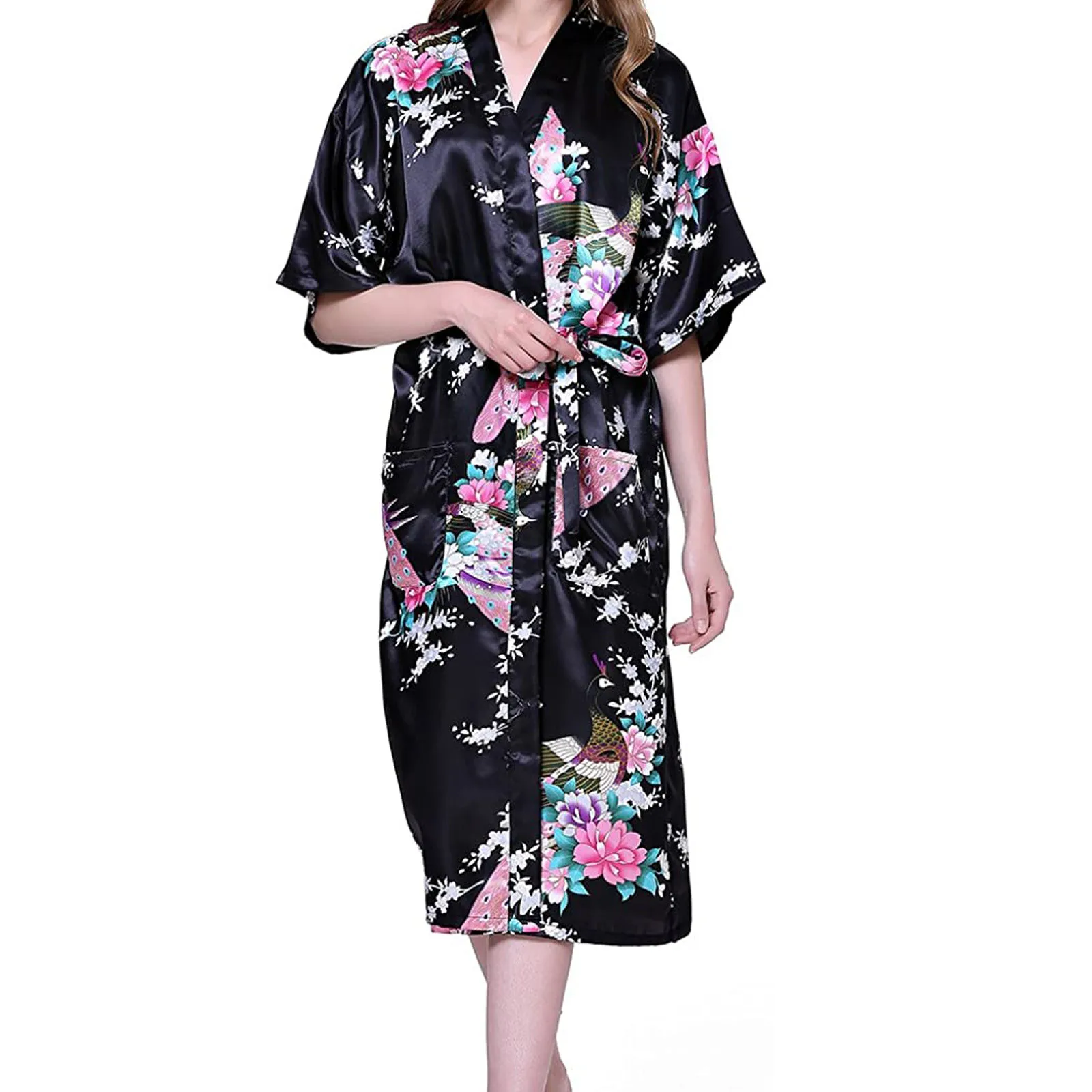 

Peacock Robes Femme Satin Robe Bride Elegant Sleepwear Sexy Lace Women Dressing Gown Bathrobe Kimono Silk Bath Robe Sleep Lounge