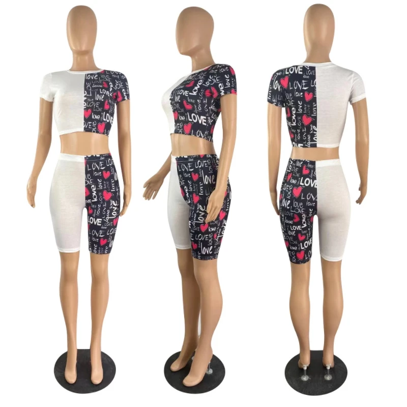 Heart Letter Printing Patchwork Two Piece Set Short Sleeve Crop Top And Shorts Sets For Women Summer 2021 Sexy Casual Sweat Suit
Heart Letter Printing Patchwork Two Piece Set Short Sleeve Crop Top And Shorts Sets For Women Summer 2021 Sexy Casual Sweat Suit