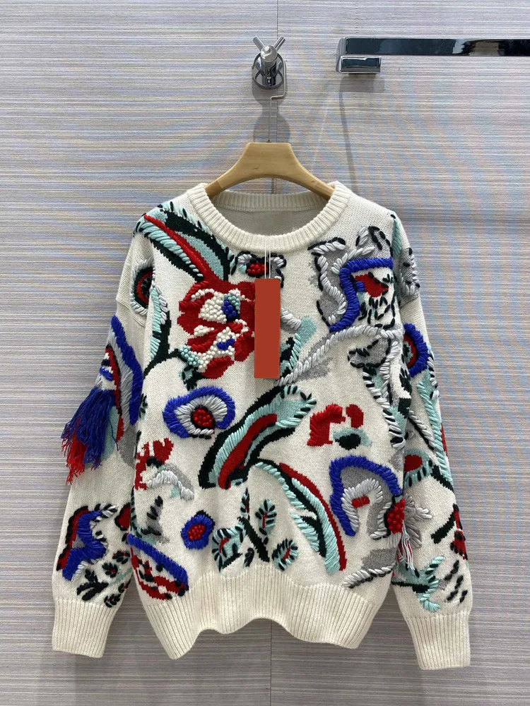 Luxury Brand Cashmere Shirt 2020 Autumn Women Ethnic Embroidery Three-dimensional Tassel Contrast Color Sweater High-end
Luxury Brand Cashmere Shirt 2020 Autumn Women Ethnic Embroidery Three-dimensional Tassel Contrast Color Sweater High-end
