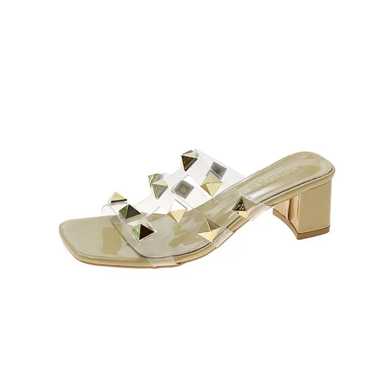 Shoes Low Woman's Slippers Multicolored Sandals Slides Rivet Fashion Square Toe Heeled Mules 2021 Luxury High Summer Transparent 
Shoes Low Woman's Slippers Multicolored Sandals Slides Rivet Fashion Square Toe Heeled Mules 2021 Luxury High Summer Transparent