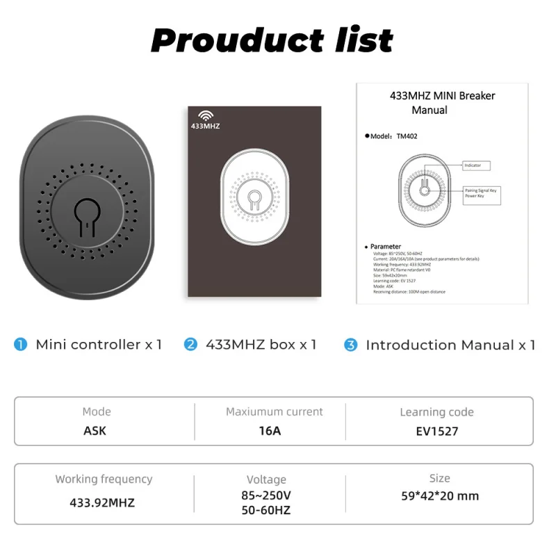 16A mini 433MHZ two-way switch wireless switch timing function switch requires WIFI or APP, two-way switch connection for home
16A mini 433MHZ two-way switch wireless switch timing function switch requires WIFI or APP, two-way switch connection for home