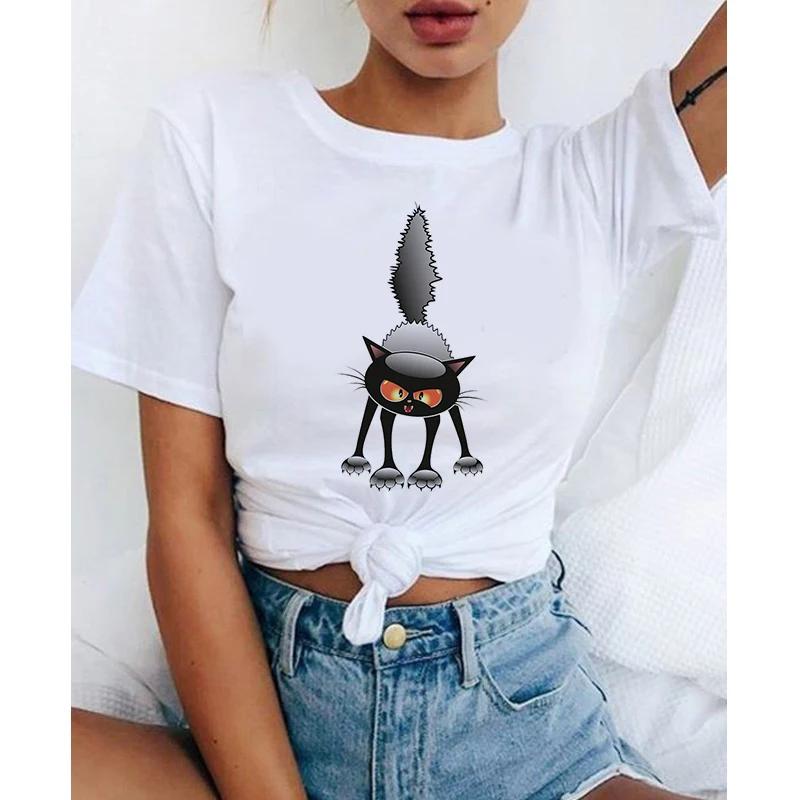 Funny Black Cat Printed Women T Shirt Cartoon Short Sleeves Women Shirt Cute Female T-shirt Kawaii Tees Fashion Clothing
Funny Black Cat Printed Women T Shirt Cartoon Short Sleeves Women Shirt Cute Female T-shirt Kawaii Tees Fashion Clothing