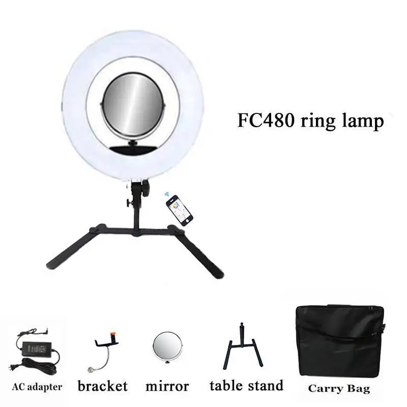 Yidoblo 18inch FC480 RGB LED Ring Light LED Video Makeup Lamp Photography Movie film Studio broadcast Ring lamp/Table stand/bag
Yidoblo 18inch FC480 RGB LED Ring Light LED Video Makeup Lamp Photography Movie film Studio broadcast Ring lamp/Table stand/bag