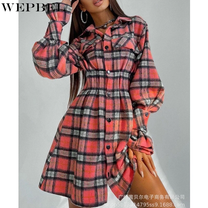 WEPBEL Casual Plaid Dress Women's Single-Breasted Shirt Dress Autumn Fashion Long Sleeve Slim Turn-down Collar Dress
WEPBEL Casual Plaid Dress Women's Single-Breasted Shirt Dress Autumn Fashion Long Sleeve Slim Turn-down Collar Dress