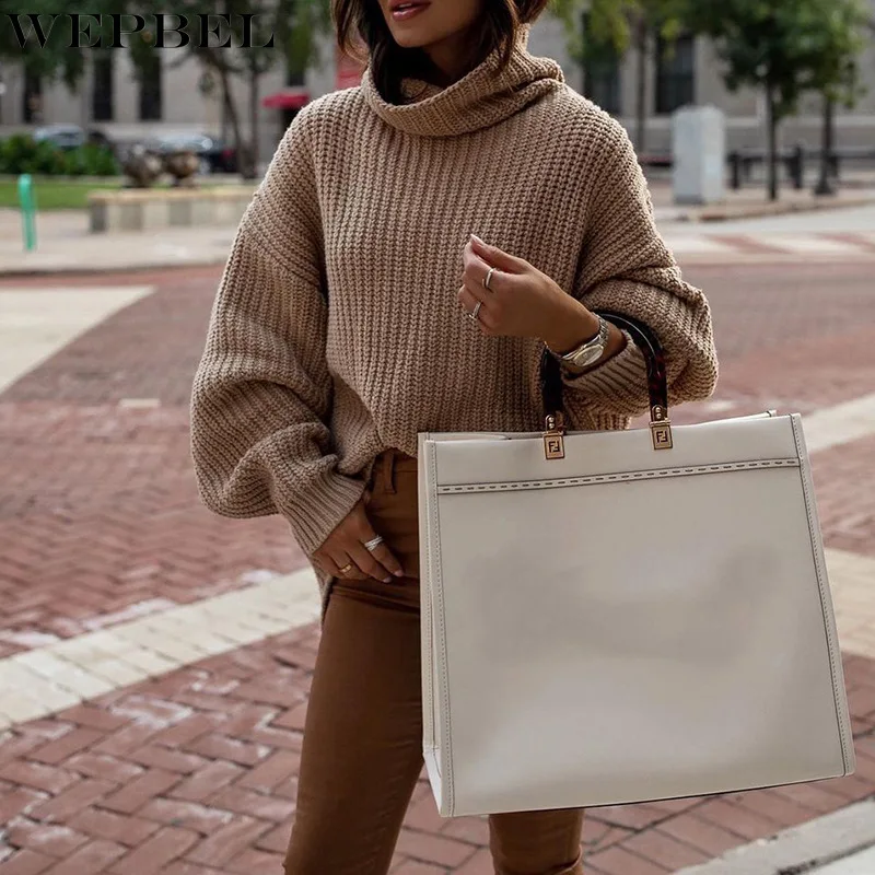 WEPBEL Sweater Women's Casual Loose Turtleneck Pullover Sweater Autumn Fashion Long Sleeve Solid Color Sweater Top
WEPBEL Sweater Women's Casual Loose Turtleneck Pullover Sweater Autumn Fashion Long Sleeve Solid Color Sweater Top