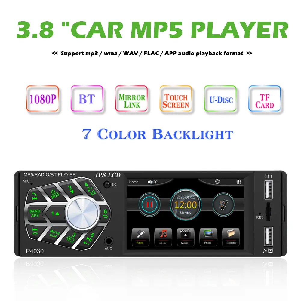 P4030 Single DIN Car Stereo Multimedia Video Player 3.8 inch IPS Display USB TF AUX-in Car FM Radio Receiver MP5 Playe
P4030 Single DIN Car Stereo Multimedia Video Player 3.8 inch IPS Display USB TF AUX-in Car FM Radio Receiver MP5 Playe