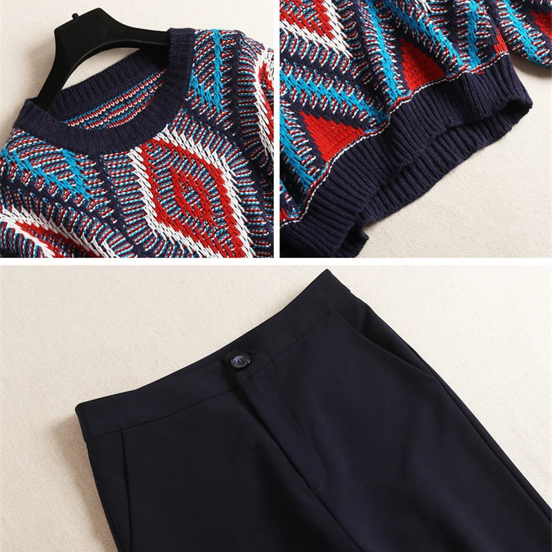 High Street Fashion Women Pants 2Piece Set 2019 New Autumn Winter Outfits Geometric Pullover Loose Sweater+Wide Leg Pants Sets
High Street Fashion Women Pants 2Piece Set 2019 New Autumn Winter Outfits Geometric Pullover Loose Sweater+Wide Leg Pants Sets
