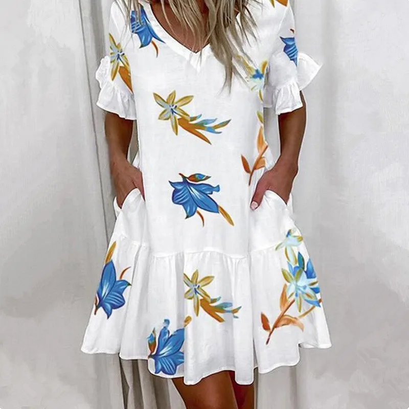 2021 New Fashion Women Summer Dress Flower Print Pocket Design Ruffles Casual Dress
2021 New Fashion Women Summer Dress Flower Print Pocket Design Ruffles Casual Dress