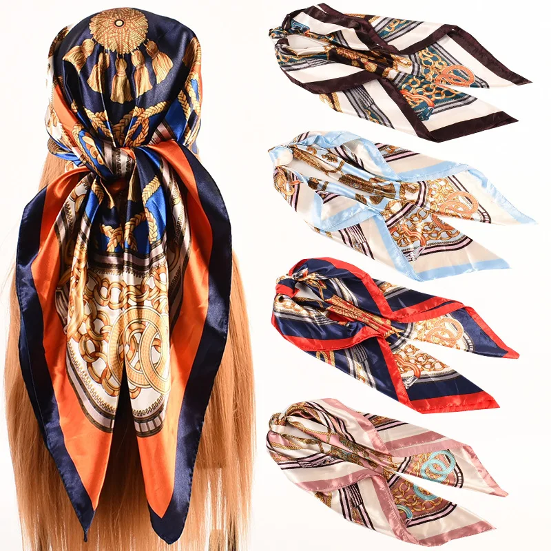 Fashion Chain Rope Flower Printing 90CM Square Towel Lady.
Fashion Chain Rope Flower Printing 90CM Square Towel Lady.