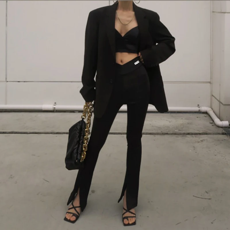 Women Casual V-Waist Skinny Slit Flare Pants Korean Fashion Streetwear Ladies Solid Balck Chic Letter Printed Casual Trouser
Women Casual V-Waist Skinny Slit Flare Pants Korean Fashion Streetwear Ladies Solid Balck Chic Letter Printed Casual Trouser