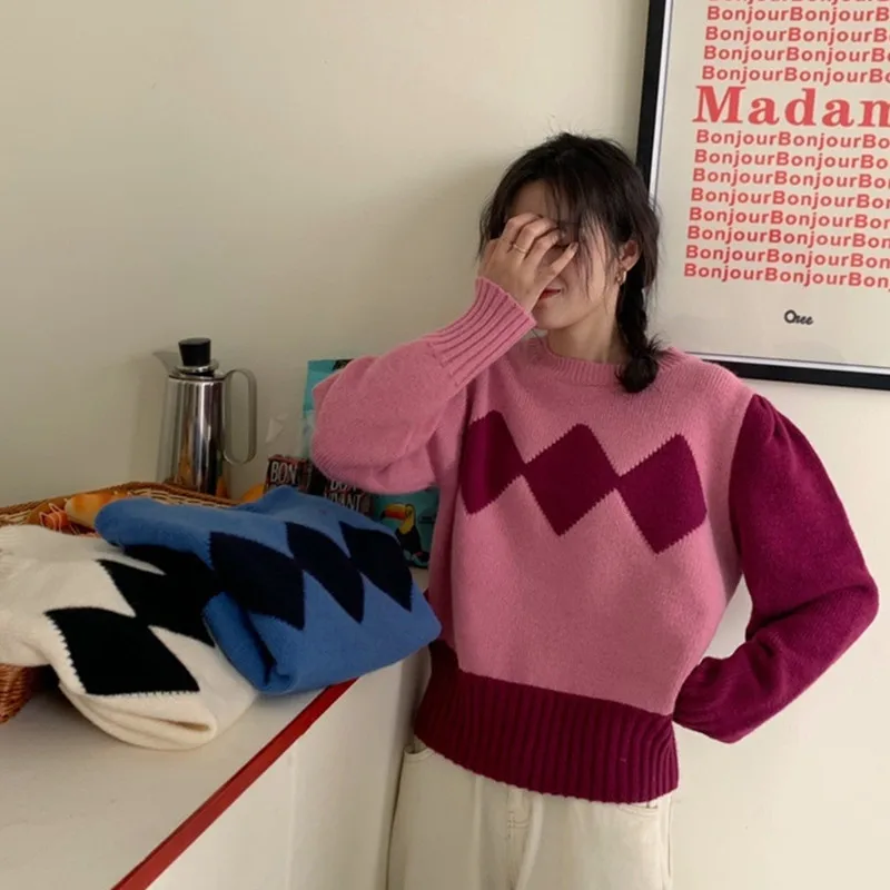 2020 Autumn Winter Women's Temperament Elegant Pullover Sweater Casual All-match Diamond Check Color Block Pullover Female
2020 Autumn Winter Women's Temperament Elegant Pullover Sweater Casual All-match Diamond Check Color Block Pullover Female