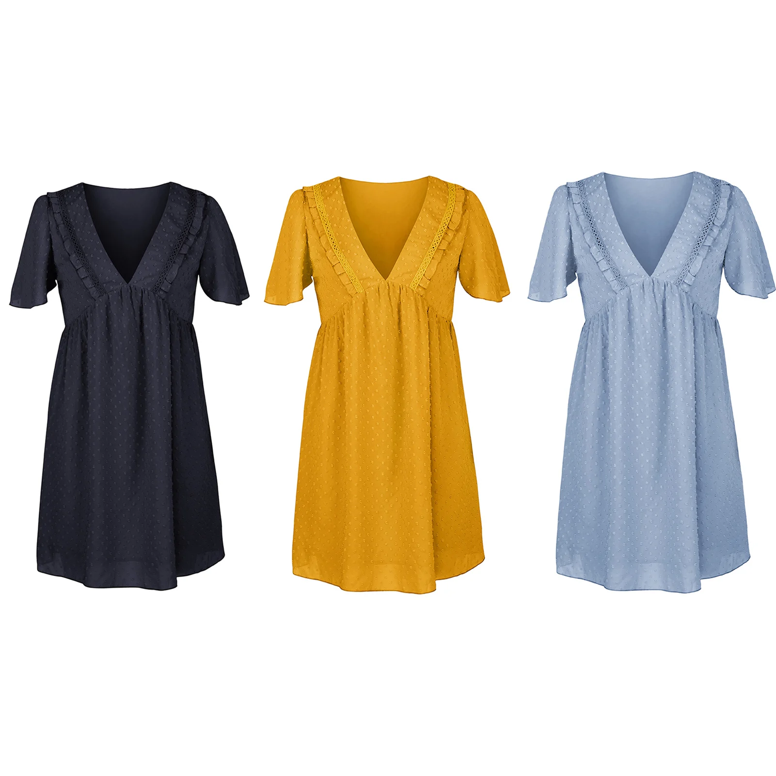Women's Dress Summer Deep V-Neck Ruffled Short Sleeve High Waist Dots Loose Fit Elegant Solid Casual Woman Mini Sexy Dress 2021 
Women's Dress Summer Deep V-Neck Ruffled Short Sleeve High Waist Dots Loose Fit Elegant Solid Casual Woman Mini Sexy Dress 2021