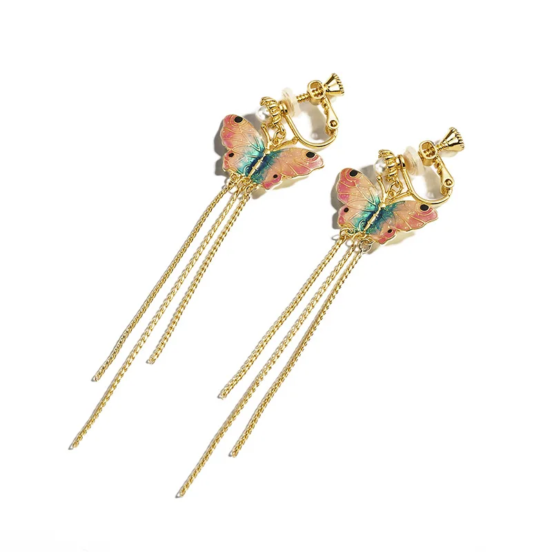 European and American Enamel Glaze Butterfly Earrings Dangle Earrings Long Tassels Thin Face Stud Earrings No Pierced ear Clips
European and American Enamel Glaze Butterfly Earrings Dangle Earrings Long Tassels Thin Face Stud Earrings No Pierced ear Clips