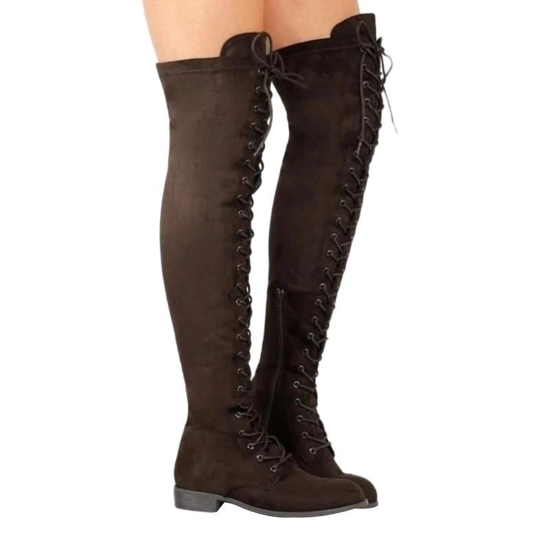 Lace Up Over The Knee Boots Women Boots Fashion Thigh High Boots Suede Long Boots Warm Fur Botas Women Winter Shoes Botas Mujer