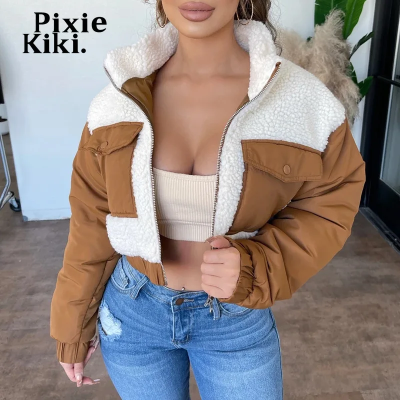 Уличная мода PixieKiki, флисовая зимняя куртка в стиле пэчворк, женская верхняя одежда, укороченные куртки на молнии, Женское пальто 
Уличная мода PixieKiki, флисовая зимняя куртка в стиле пэчворк, женская верхняя одежда, укороченные куртки на молнии, Женское пальто