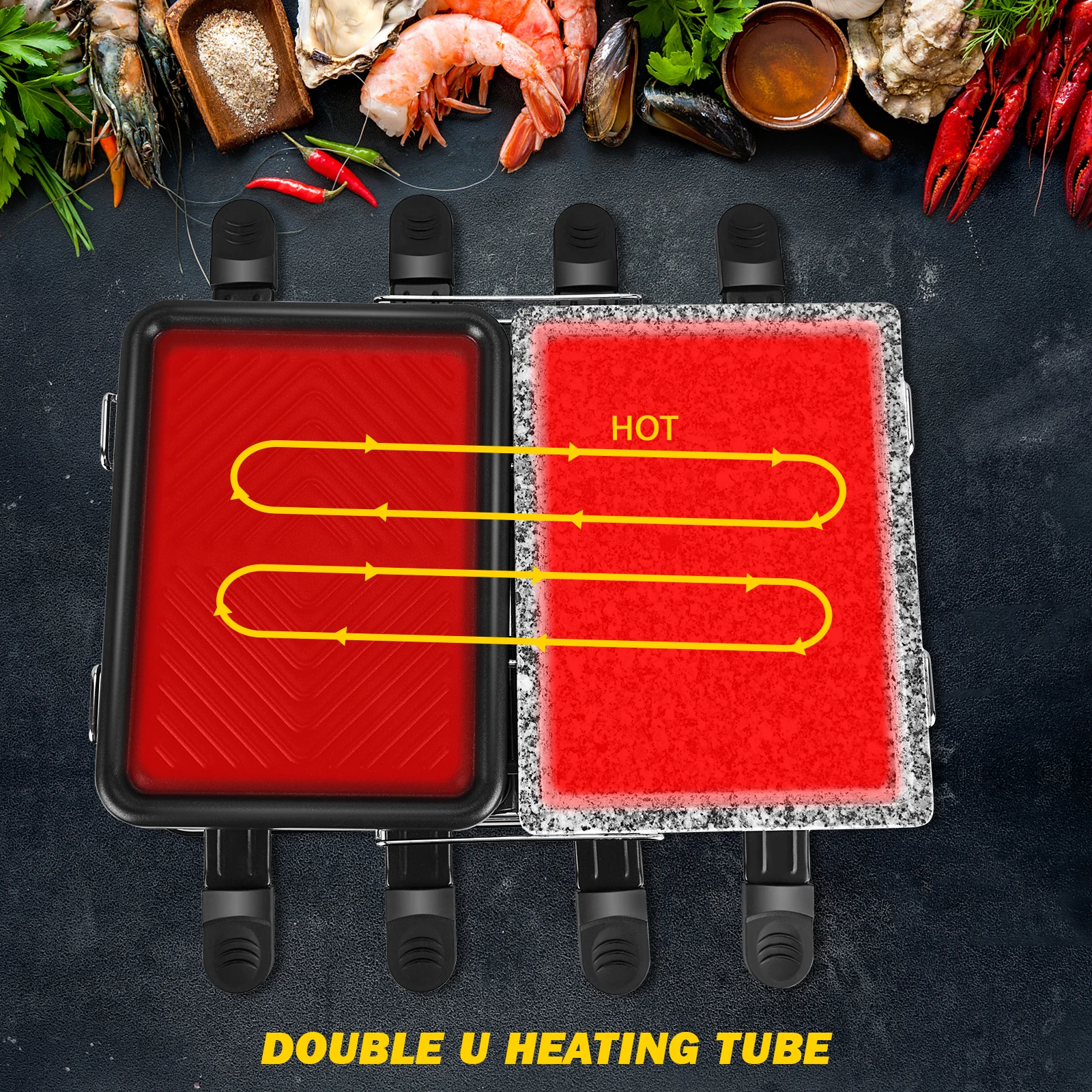 1200W Electric Table Grill With Natural Grill Stone Non-Stick Grill Plate And Removable Mini Pans Ideal BBQ Table Grill 
1200W Electric Table Grill With Natural Grill Stone Non-Stick Grill Plate And Removable Mini Pans Ideal BBQ Table Grill