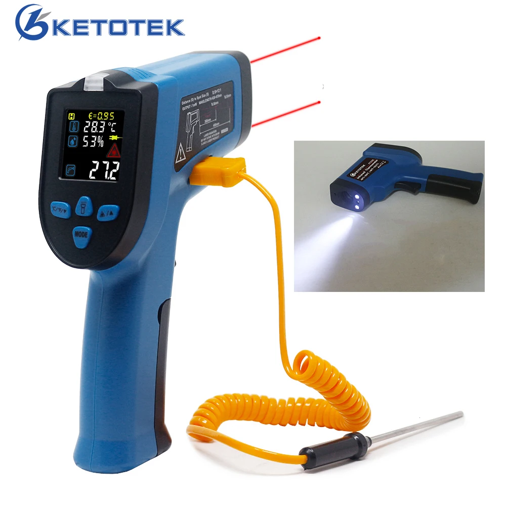 

Non-Contact Digital Infrared Thermometer Laser Pyrometer Temperature Humidity Meter C/F NCV Detecting With K Type Thermocouple