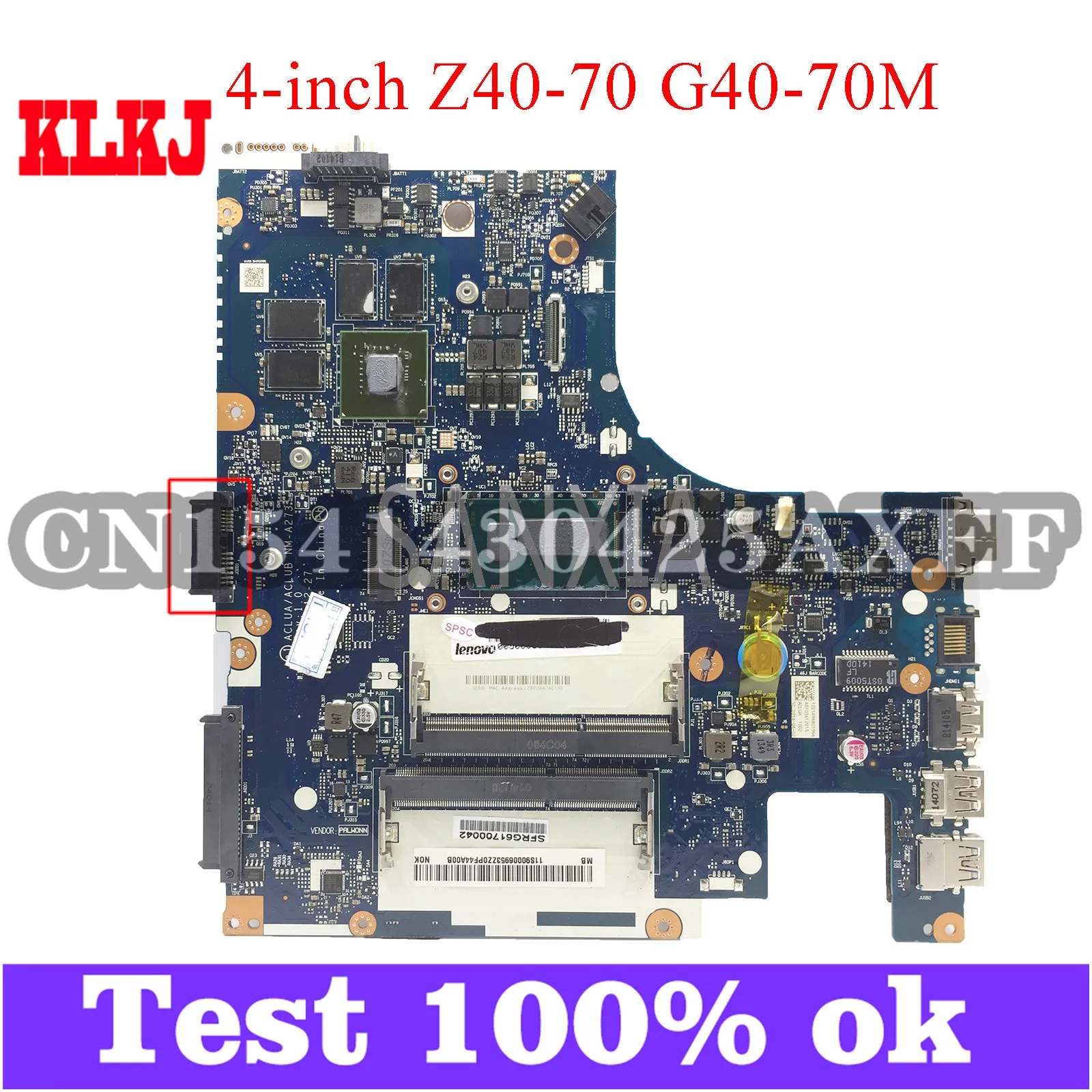 KLKJ NM-A273 Laptop Motherboard For Lenovo G40-70M Z40-70 (14 inch) Original Mainboard I3-4010U GT820M
KLKJ NM-A273 Laptop Motherboard For Lenovo G40-70M Z40-70 (14 inch) Original Mainboard I3-4010U GT820M