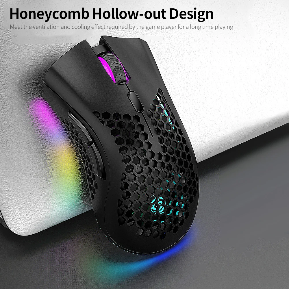 2.4GHz Wireless Gaming Mouse Rechargeable Mouse with RGB Light Effect 3 Adjustable DPI Hollowed-out Honeycomb mouse Mice For PC
2.4GHz Wireless Gaming Mouse Rechargeable Mouse with RGB Light Effect 3 Adjustable DPI Hollowed-out Honeycomb mouse Mice For PC