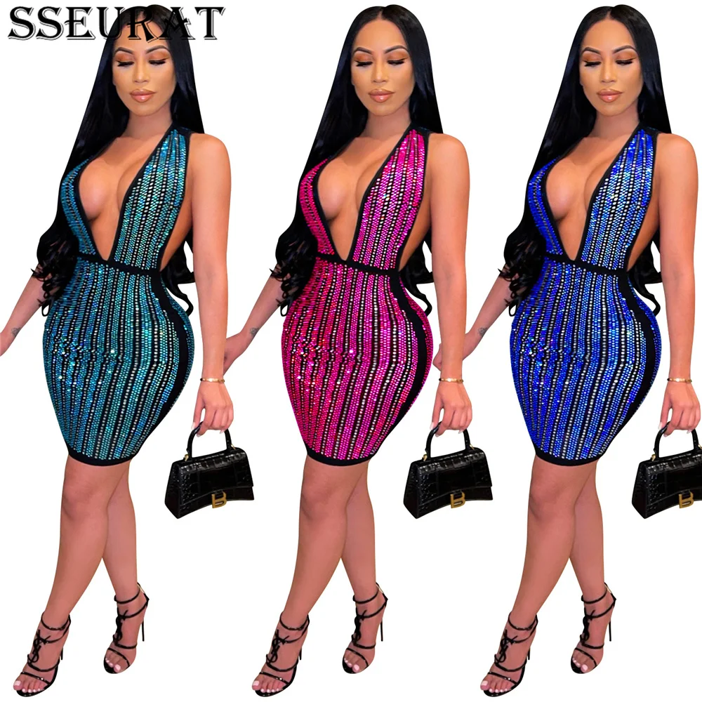 SSEURAT Hot Rhinestones Stripe Midi Dress Sexy Night Party Sleeveless Deep V-neck Bodycon Bandage Mini Dresses
SSEURAT Hot Rhinestones Stripe Midi Dress Sexy Night Party Sleeveless Deep V-neck Bodycon Bandage Mini Dresses