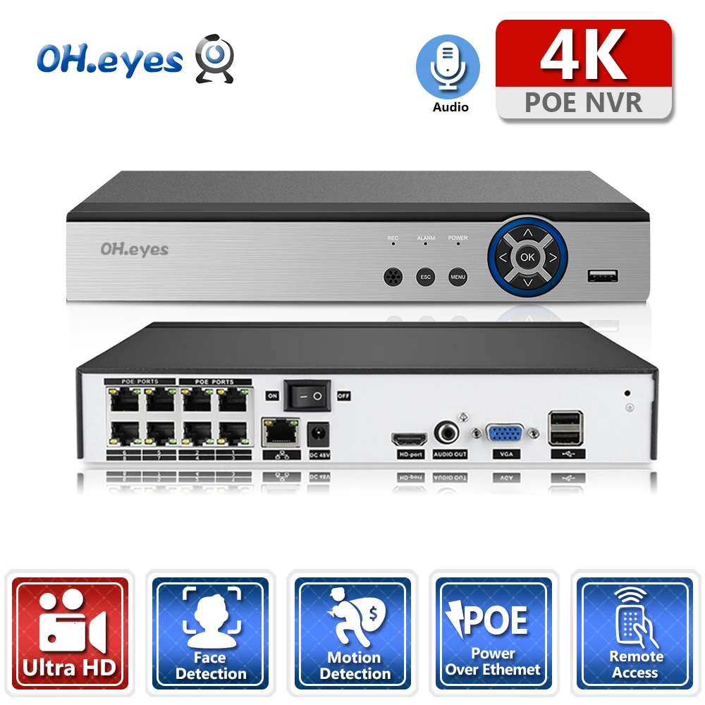 OH.eyes 8CH NVR POE 3200*2400 4K Surveillance CCTV NVR 48V PoE For H.265 IP Camera P2P 4K Network Video Recorder
OH.eyes 8CH NVR POE 3200*2400 4K Surveillance CCTV NVR 48V PoE For H.265 IP Camera P2P 4K Network Video Recorder