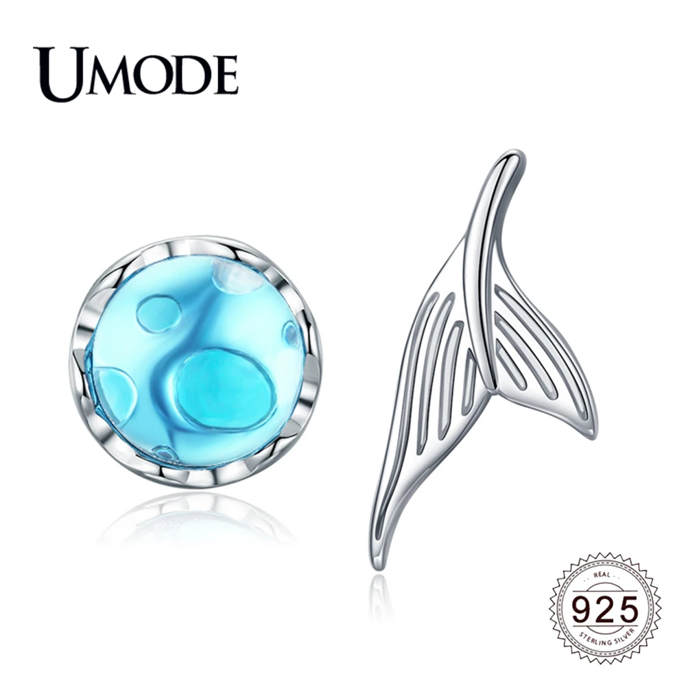 Женские сережки-гвоздики UMODE, серебристо-синие сережки-пусеты в виде хвоста Mermaild, 925 пробы, ALE0594 
Женские сережки-гвоздики UMODE, серебристо-синие сережки-пусеты в виде хвоста Mermaild, 925 пробы, ALE0594