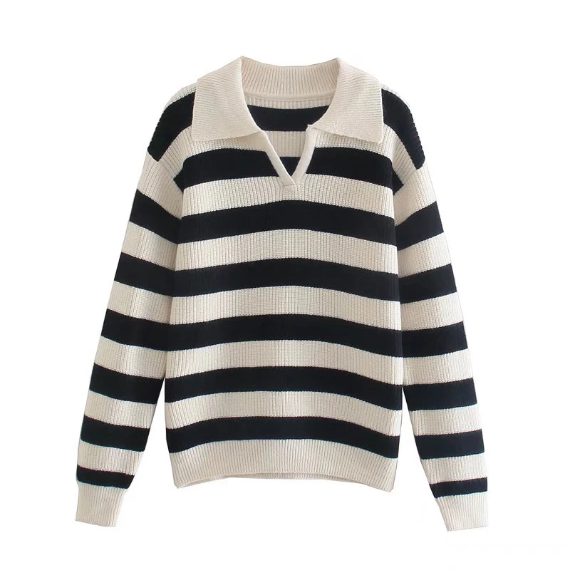 2021 Autumn Women Fashion Black And White Striped Knitted Sweater Casual Long Sleeve Lapel Female Pullovers Chic Top ST9913
2021 Autumn Women Fashion Black And White Striped Knitted Sweater Casual Long Sleeve Lapel Female Pullovers Chic Top ST9913