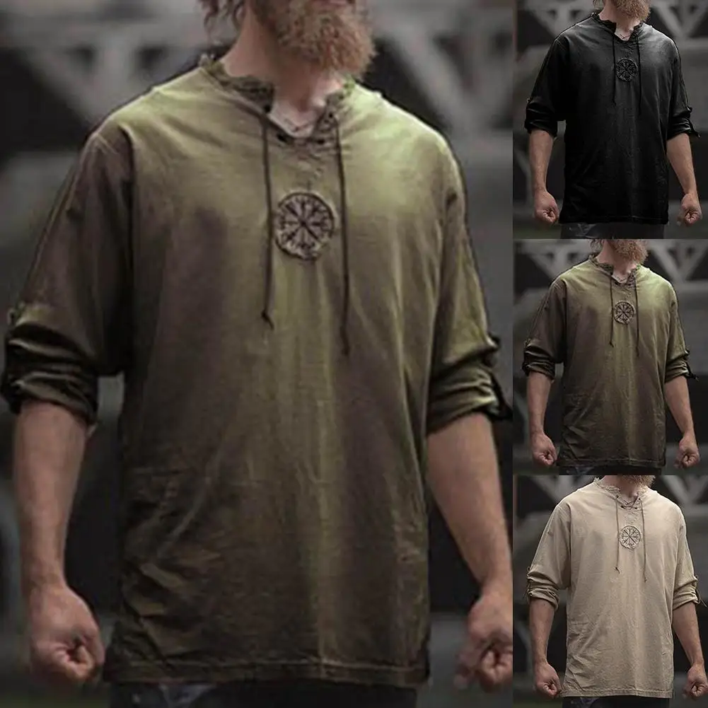 Men Plus Size Shirt Top Ancient Viking Embroidery Lace Up V Neck Long Sleeve Shirt Top For Men's Clothing
Men Plus Size Shirt Top Ancient Viking Embroidery Lace Up V Neck Long Sleeve Shirt Top For Men's Clothing