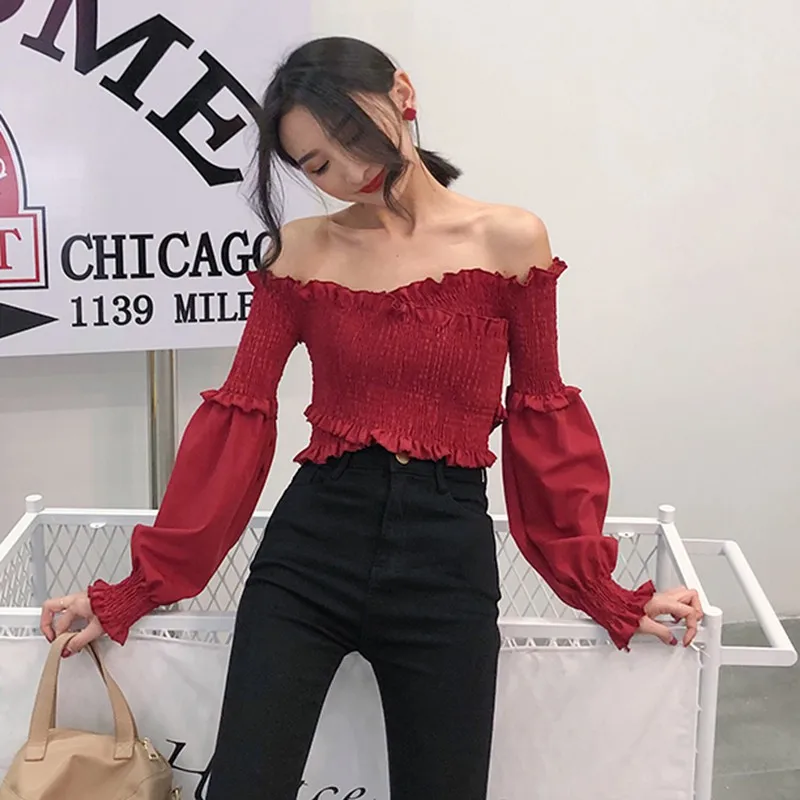 Women Blouse Slash Neck Casual Solid Puff Sleeve Blouse Sexy Off Shoulder Crop Tops Female Ruffles Fashion Shirt blusa feminina
Women Blouse Slash Neck Casual Solid Puff Sleeve Blouse Sexy Off Shoulder Crop Tops Female Ruffles Fashion Shirt blusa feminina