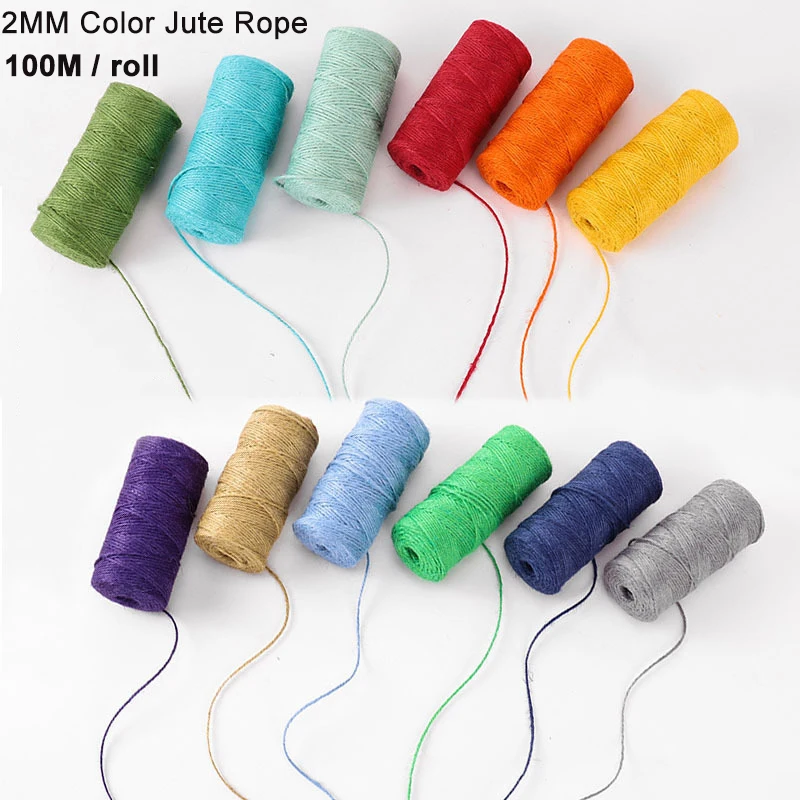 

2MM 100M/Roll Colorful Hemp Rope Jute Twine Natural Burlap Hessian Cord DIY Crafts Christmas Gift Wrapping Picture Display