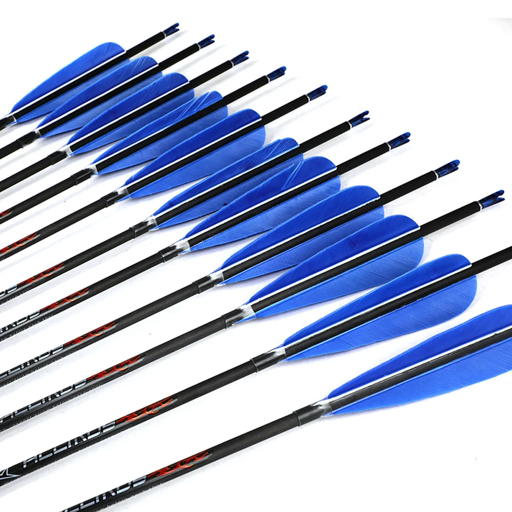 

12pc 32" ID4.2mm Real Feather Carbon Arrow Spine 300 350 400 500 600 700 800 900 1000 1100 1300 1500 1800 With 4" Turkey feather