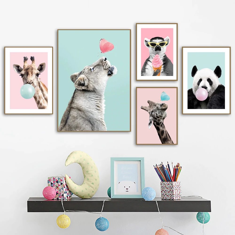 Cute Animal Posters Print Bubblegum Panda Love Leopard Giraffe Canvas Painting Lemur Zeabra Wall Art Pictures Kid Bedroom Decor
Cute Animal Posters Print Bubblegum Panda Love Leopard Giraffe Canvas Painting Lemur Zeabra Wall Art Pictures Kid Bedroom Decor