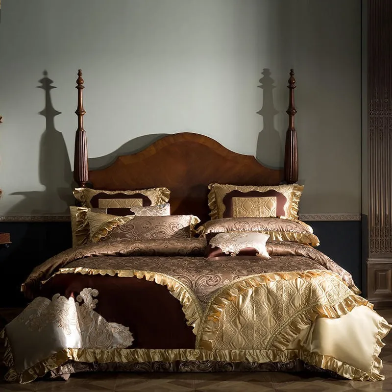 4/6/10Pcs Vintage Coffee Paisley Jacquard Rufflers Duvet cover set Egyptian Cotton Satin Bedding set Bedspread Sheet Pillowcases
4/6/10Pcs Vintage Coffee Paisley Jacquard Rufflers Duvet cover set Egyptian Cotton Satin Bedding set Bedspread Sheet Pillowcases