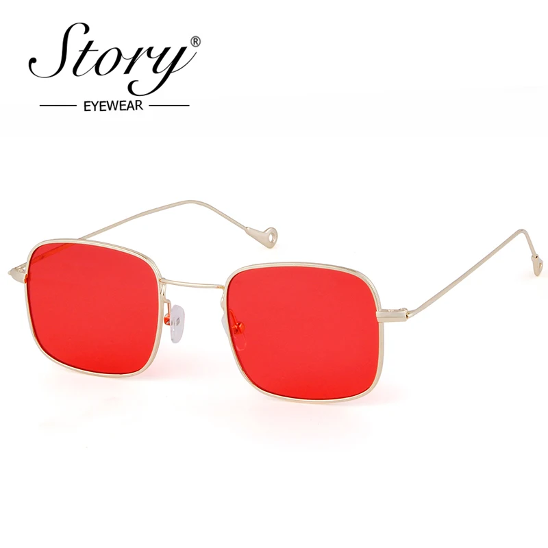 

STORY 2018 Brand Designer Small Square Sun Glasses Vintage 90S Small Mirror Sunglasses Women Eyewear Red Black Shades Oculos
