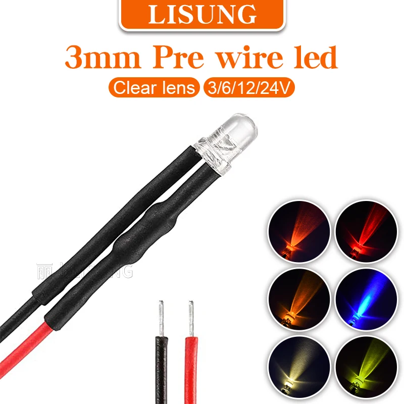 100Pcs/bag Dc 3v 6v 12v 24v Single Pre Wire 3mm Led Light Red White Blue Yellow Lamp Led Prewired Wired Diodes With Cable Lead
100Pcs/bag Dc 3v 6v 12v 24v Single Pre Wire 3mm Led Light Red White Blue Yellow Lamp Led Prewired Wired Diodes With Cable Lead