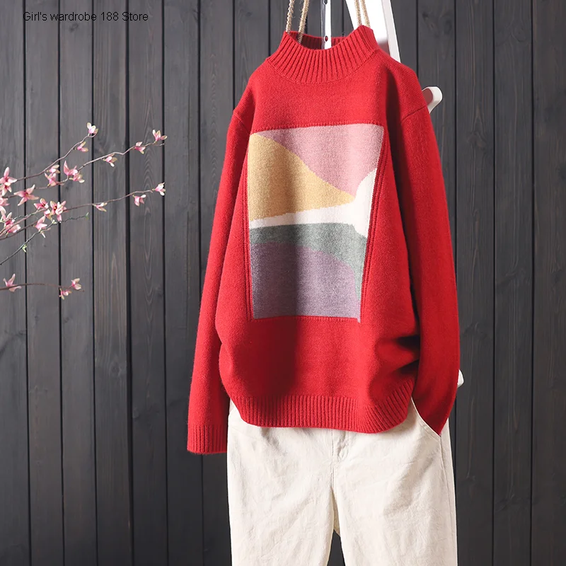 for catkins, art, all kinds of loose women's wear, color matching, half high collar, long sleeve T-shirt casual
for catkins, art, all kinds of loose women's wear, color matching, half high collar, long sleeve T-shirt casual